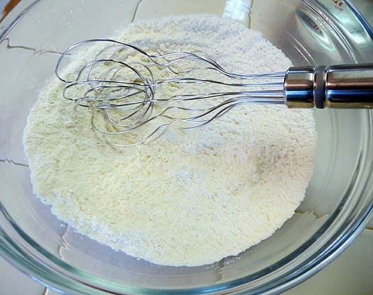 Pie Crust by Hand: Whisking the flour and salt