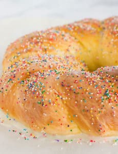 Italian Easter Bread - An old family recipe flavored with orange and anise, glazed with a sugar icing and decorated with sprinkles.