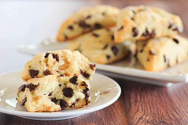 Chocolate Chip Scones - wonderfully tender and perfect alongside a cup of coffee for breakfast or dessert! | https://www.browneyedbaker.com/chocolatey-morning-goodness/