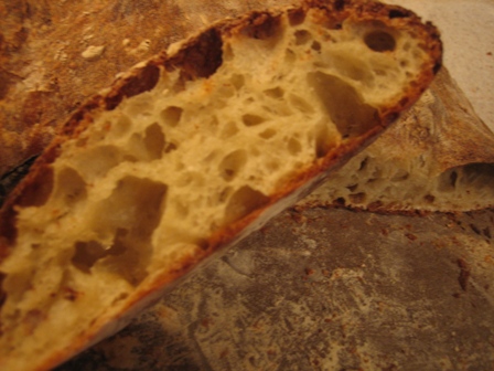 Close up image of slices of rustic bread.