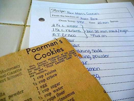 Poor Man's cookie handwritten recipe.