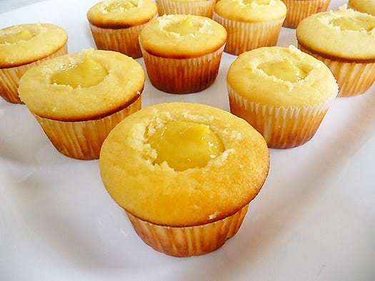 Lemon cupcakes filled with lemon curd without frosting.