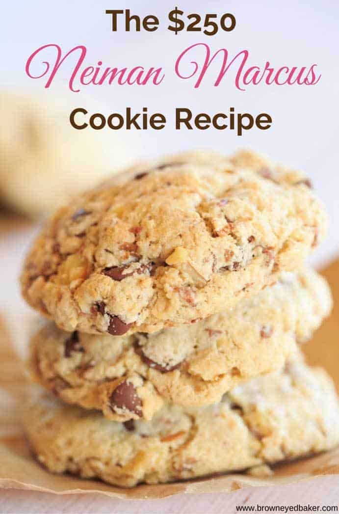 The famous $250 Neiman Marcus Cookie Recipe - made with ground oats, chocolate chips, grated chocolate and walnuts. | https://www.browneyedbaker.com/the-famed-neiman-marcus-cookie/