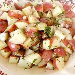 Potato salad in a serving bowl.
