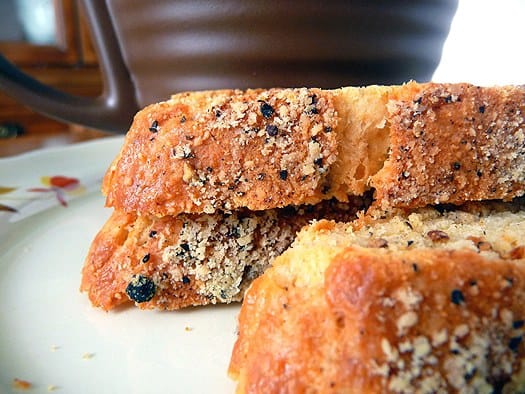 Parmesan black pepper biscotti on a white plate.