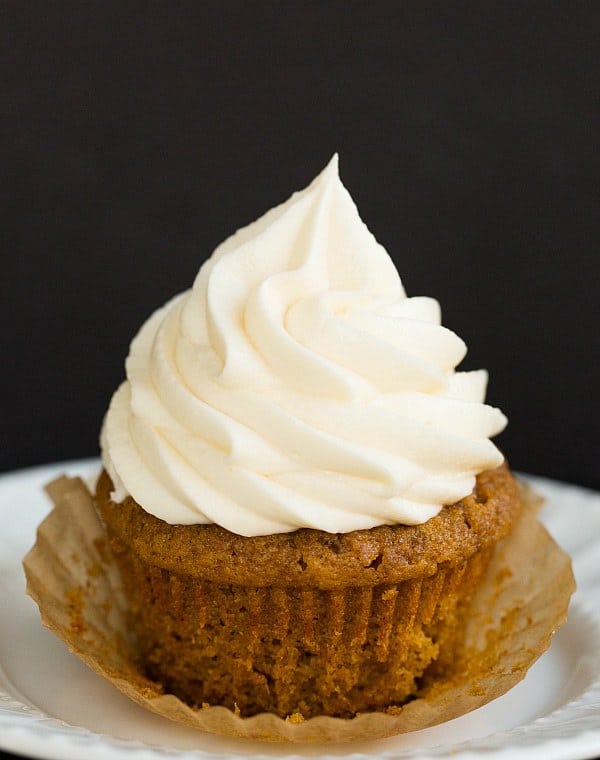 Pumpkin Cupcakes with Cream Cheese Frosting - A perfect fall treat! | browneyedbaker.com