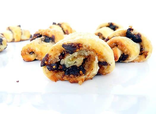 Rugelach cookies showing the inside texture.