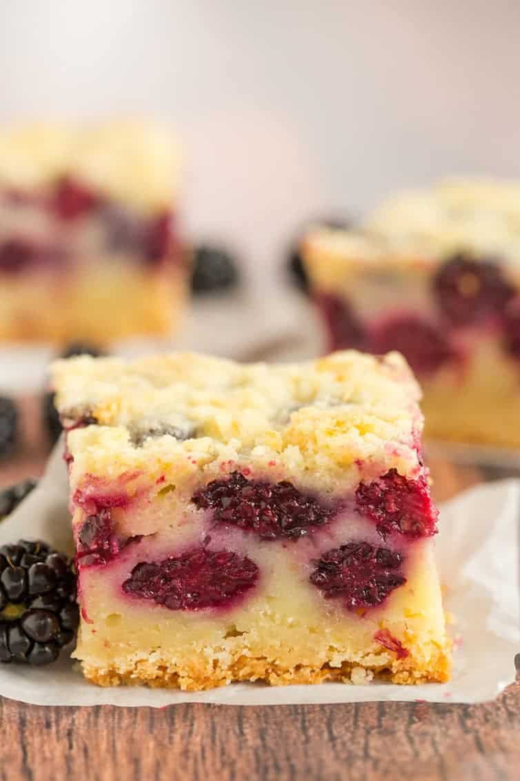 A straight-on look at blackberry pie bars!