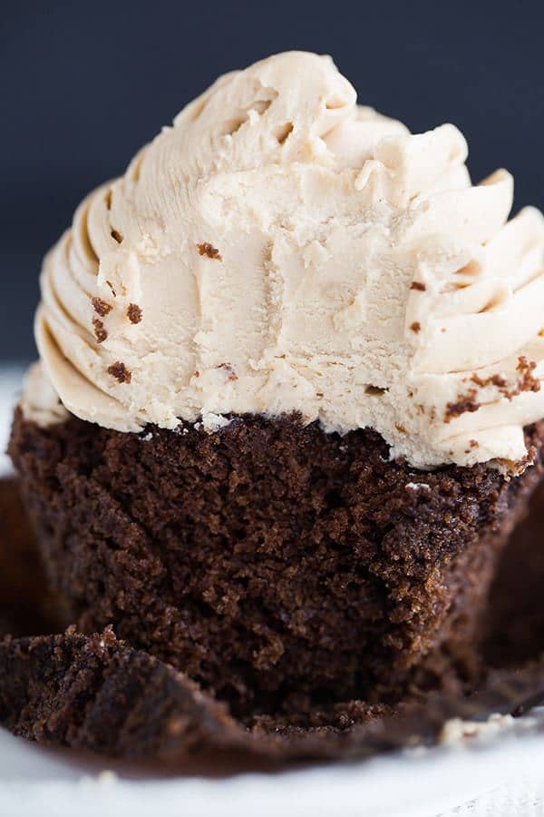 Mocha Cupcakes with Espresso Buttercream Frosting - An easy recipe and a perfect way to get your dessert and coffee fix all in one! | browneyedbaker.com