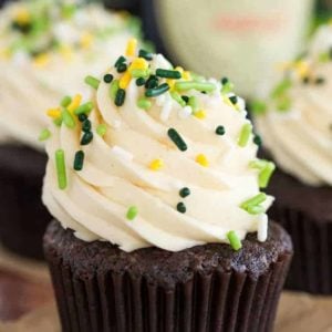 Irish Car Bomb Cupcakes :: Guinness chocolate cake, Jameson whiskey ganache filling, and Baileys buttercream frosting.