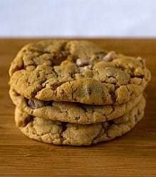 Stack of 3 peanut butter Snickers cookies.