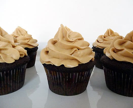 Dark Chocolate Cupcakes with Peanut Butter Frosting | browneyedbaker.com