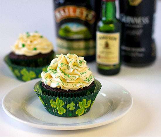 Guinness, Whiskey & Irish Cream Cupcakes | browneyedbaker.com