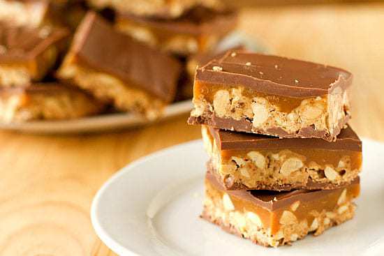 Top 10 Best Bar Recipes >> Homemade Snickers Bars | browneyedbaker.com