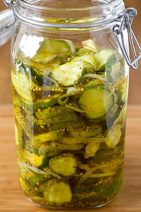 A wonderful, simple recipe for homemade refrigerator Bread and Butter Pickles. No canning equipment required! Just prepare and pop in the fridge!
