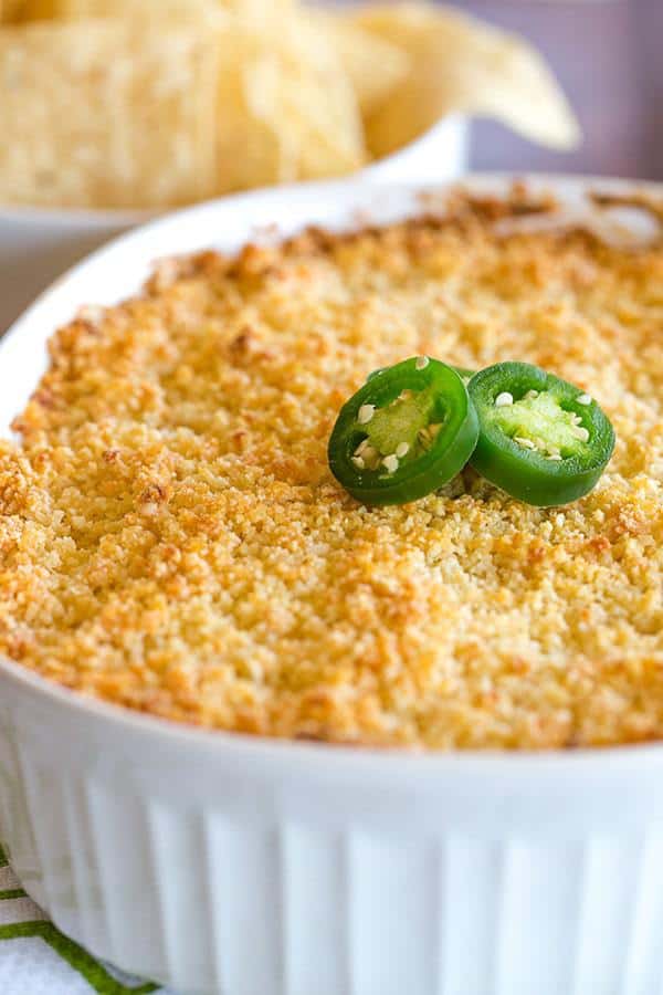 Jalapeno Popper Dip is creamy, cheesy and has just the perfect amount of kick. Great for your next party or watching the big game!