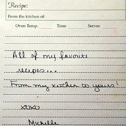 Handwriting on a recipe card.