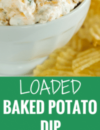 This loaded baked potato dip combines all of the fantastic flavors of a classic loaded baked potato - sour cream, bacon, cheese and scallions. Scoop away with potato chips!