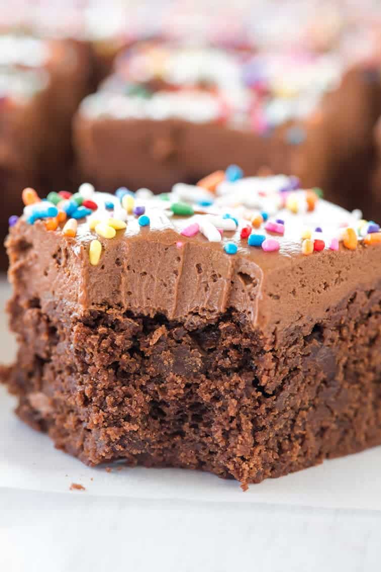 These chocolate frosted brownies start with fudge brownies and are topped with a chocolate buttercream frosting (with a secret ingredient!).