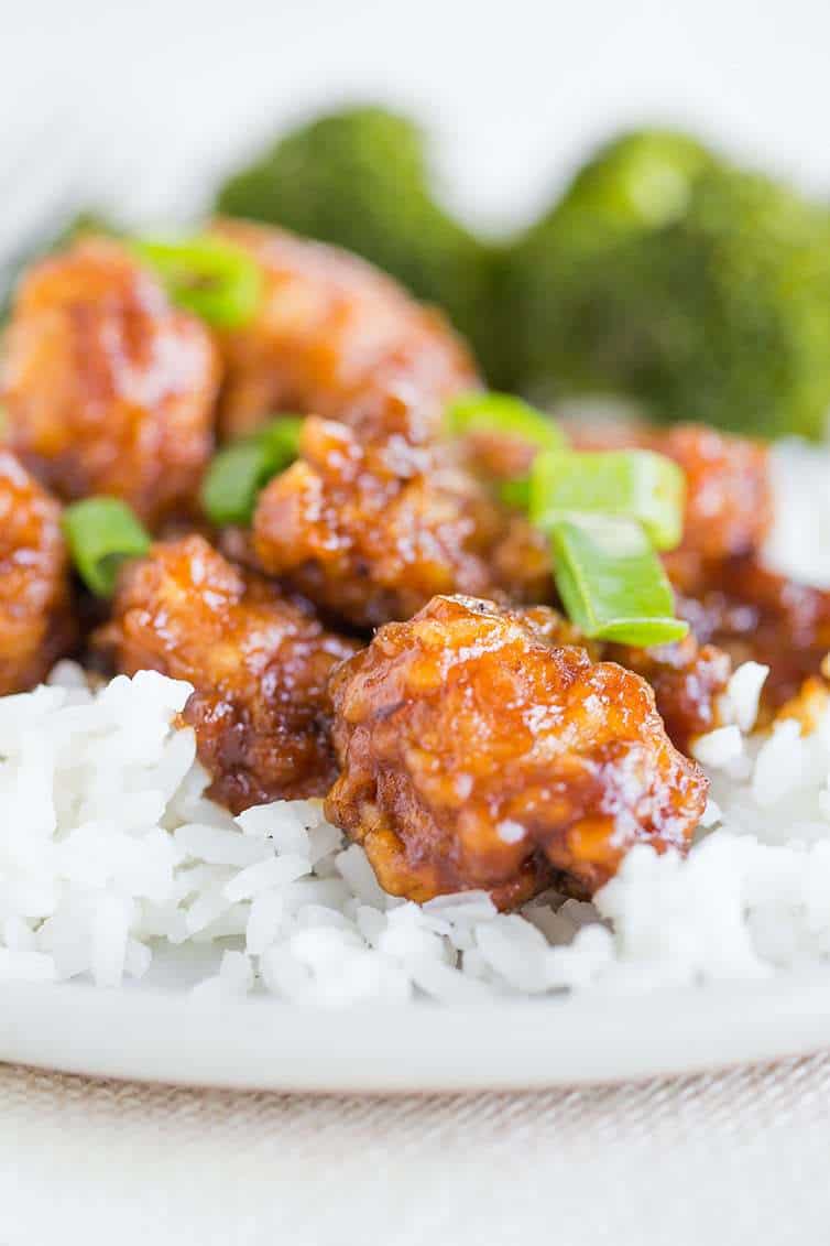 A close up shot of General Tso's Chicken