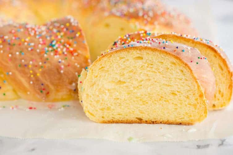 Italian Easter Bread - An old family recipe flavored with orange and anise, glazed with a sugar icing and decorated with sprinkles.