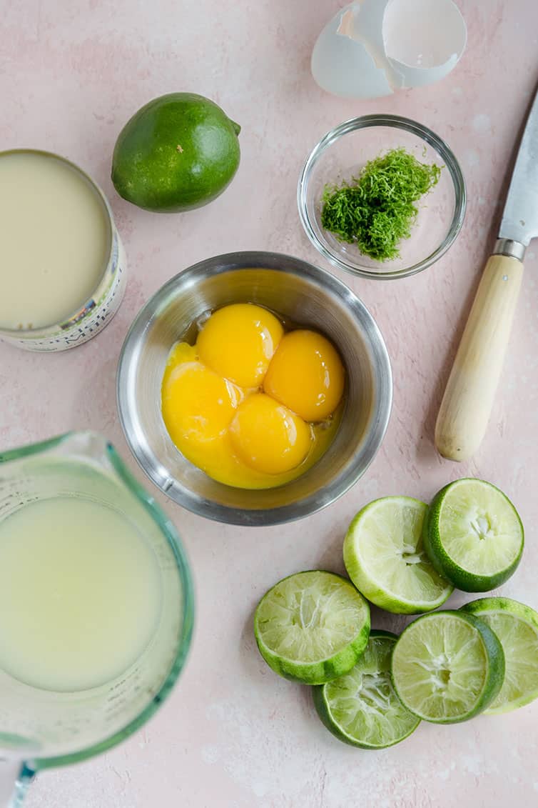 Ingredients for key lime pie prepped.