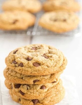 Cook's Illustrated Perfect Chocolate Chip Cookies are large, bakery-style chocolate chip cookies made with browned butter and dark brown sugar for a toffee-like flavor.