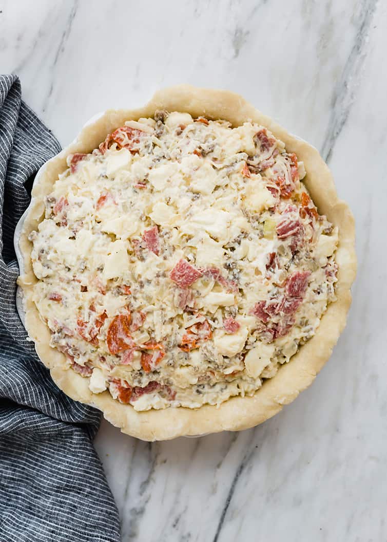 Assembled Italian Easter pie without the top crust.
