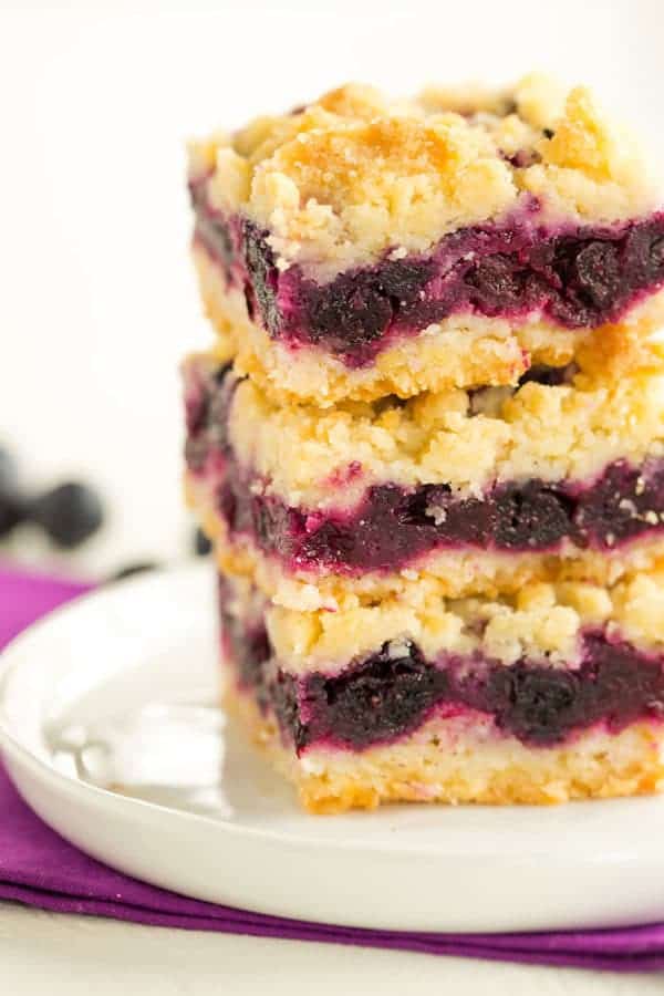 Blueberry Crumb Bars - A big stack waiting for your summer party!