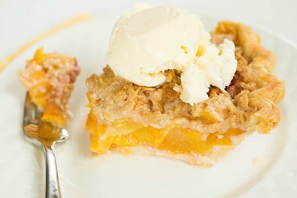 Peach Crumble Pie Recipe on @browneyedbaker :: www.browneyedbaker.com