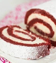 Red Velvet Roll Cake with White Chocolate-Cream Cheese Frosting | browneyedbaker.com #recipe #ValentinesDay