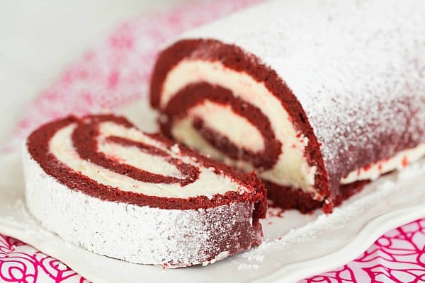 Red Velvet Roll Cake | browneyedbaker.com #recipe #ValentinesDay