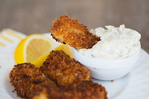 Homemade Fish Sticks with Homemade Tartar Sauce | browneyedbaker.com #recipe #Lent