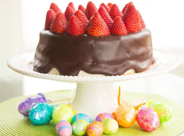 Chocolate-Covered Banana Cake with Strawberries and Cream Cheese Frosting