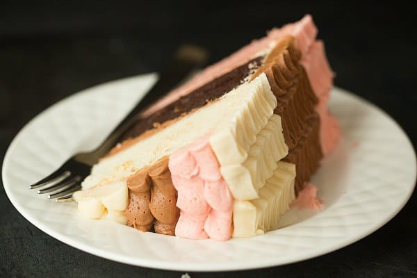 Neapolitan Cake | browneyedbaker.com #recipe
