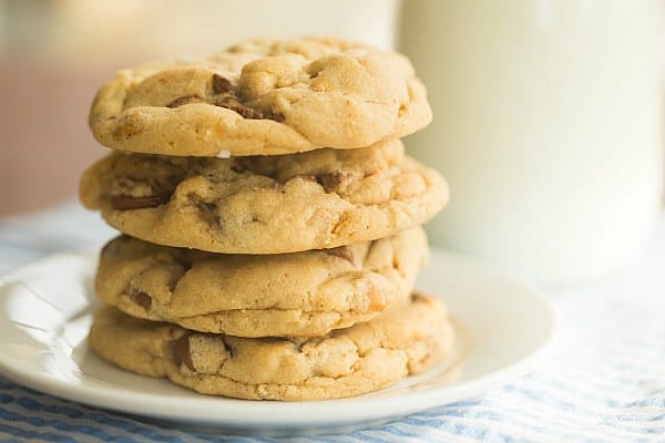 Salted Peanut Butter Cup Chocolate Chip Cookies | browneyedbaker.com #recipe