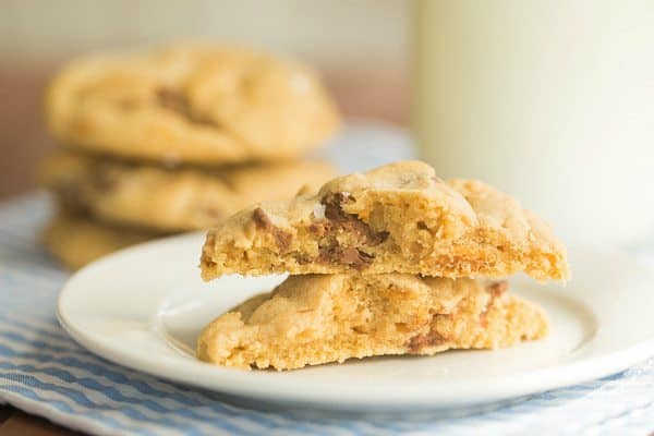 Salted Peanut Butter Cup Chocolate Chip Cookies | browneyedbaker.com #recipe
