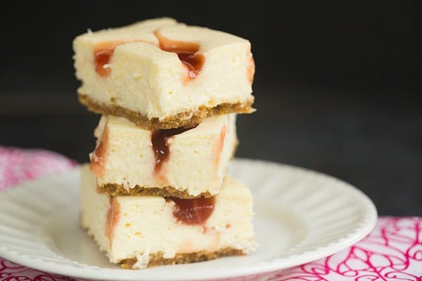 Strawberry Swirl Cheesecake Bars | browneyedbaker.com #recipe
