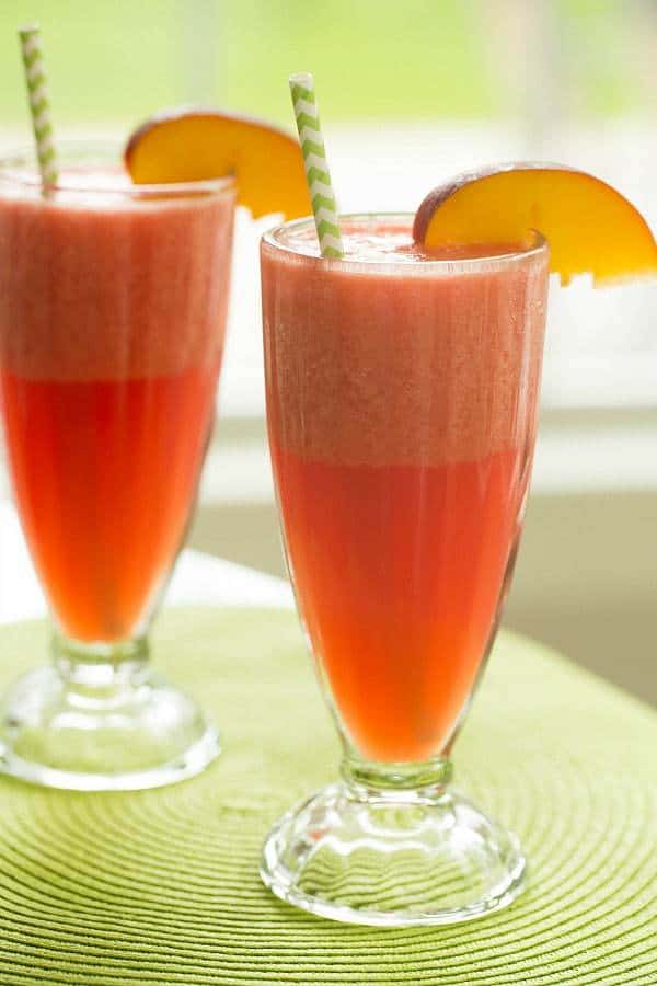 Watermelon-Peach Slushies | browneyedbaker.com #recipe #summer #drinks