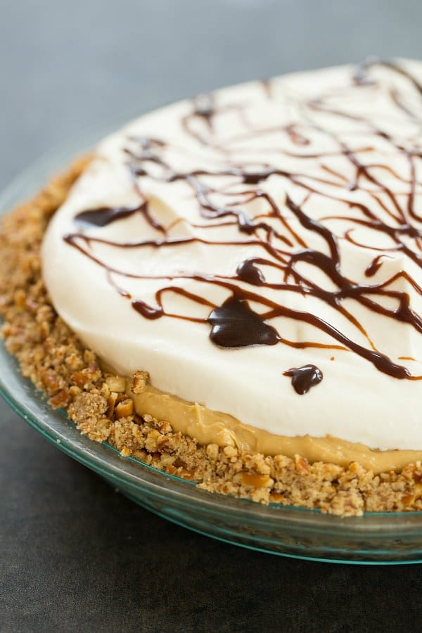 Chocolate-Peanut Butter Banana Cream Pie with Pretzel Crust | browneyedbaker.com #recipe