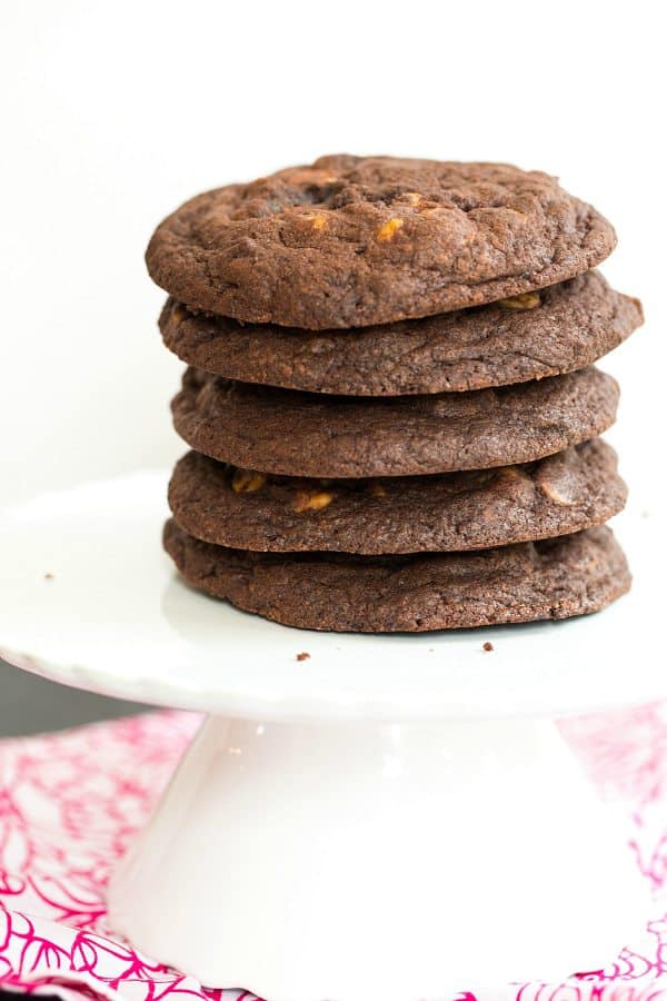 Giant Chocolate-Peanut Butter Chip Cookies | browneyedbaker.com #recipe