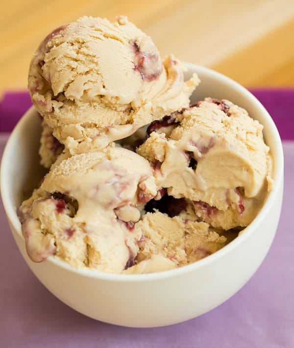 Peanut Butter & Jelly Ice Cream | browneyedbaker.com #recipe