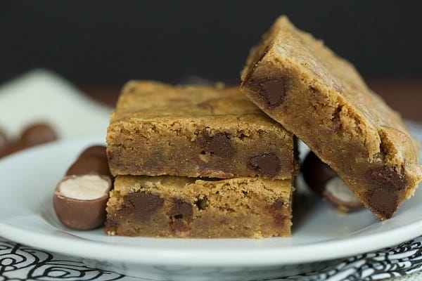 Malted Chocolate Chip Blondies | browneyedbaker.com #recipe