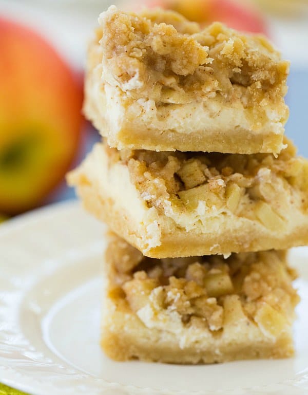 Apple Cheesecake Crumb Bars | browneyedbaker.com #recipe