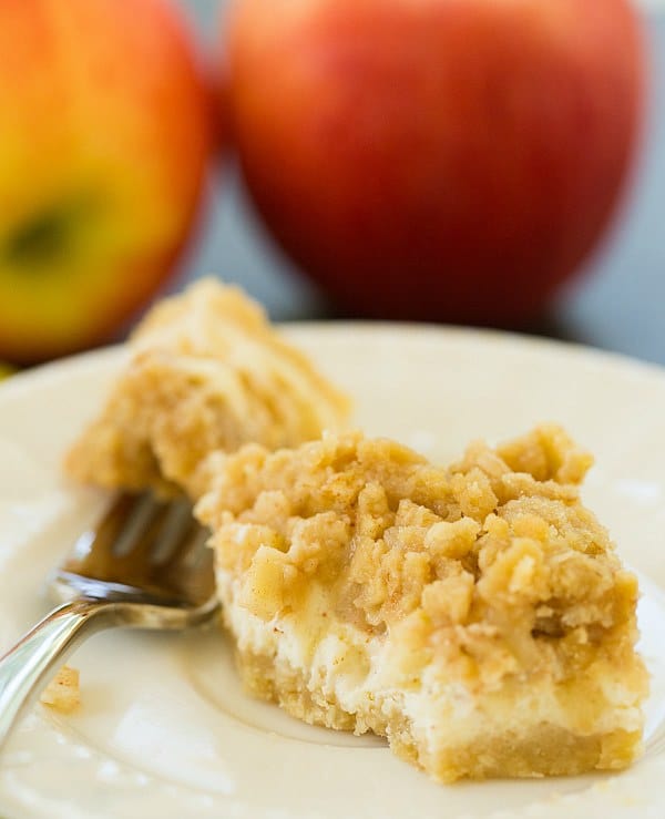 Apple Cheesecake Crumb Bars | browneyedbaker.com #recipe
