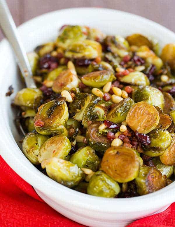 Brussels Sprouts with Pancetta, Cranberries & Pine Nuts - A perfect Thanksgiving side dish! | browneyedbaker.com