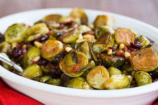 Brussels Sprouts with Pancetta, Cranberries & Pine Nuts - A perfect Thanksgiving side dish! | browneyedbaker.com
