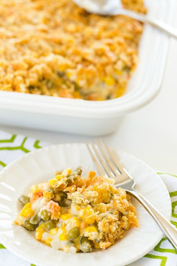 Corn and Mixed Vegetable Casserole - A Thanksgiving staple, plus you can make it a day in advance! | browneyedbaker.com