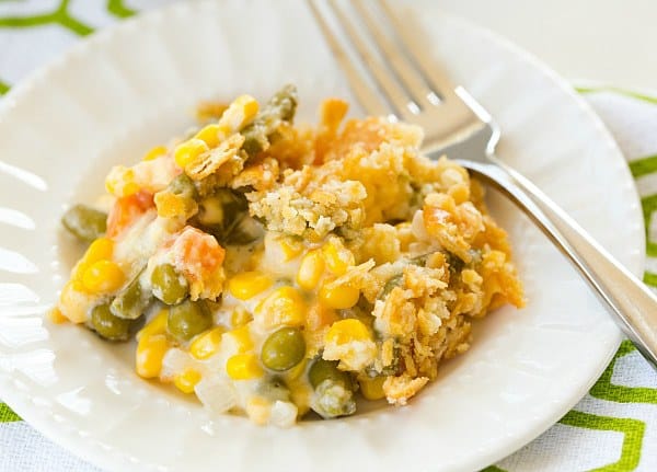 Corn and Mixed Vegetable Casserole - A Thanksgiving staple, plus you can make it a day in advance! | browneyedbaker.com