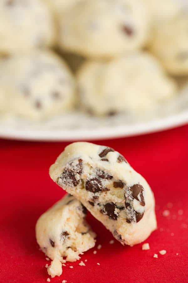 Chocolate Chip Tea Cookies - A super simple, buttery shortbread-style chocolate chip cookie, perfect for the holidays! | browneyedbaker.com